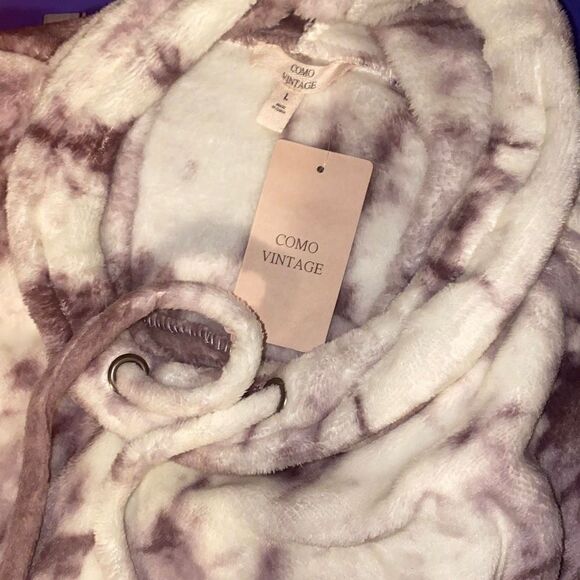 Como Vintage Women's Faux Fur Abstract Print 2-1 Shirt Hoodie Sweater Size L NWT - Picture 3 of 6